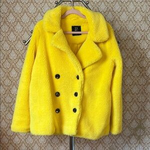 Bright YELLOW Fluffy Double Breasted Coat